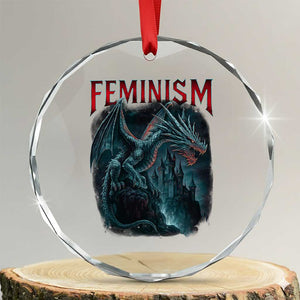 Feminism Dragon Crystal Glass Ornament Retro Vintage Gothic Fantasy Castle Feminist Empowerment TS10 Transparent Glass 3'' Circle Print Your Wear