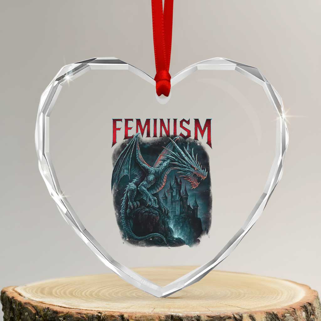 Feminism Dragon Heart Crystal Glass Ornament Retro Vintage Gothic Fantasy Castle Feminist Empowerment TS10 Transparent Glass 3'' Heart Print Your Wear