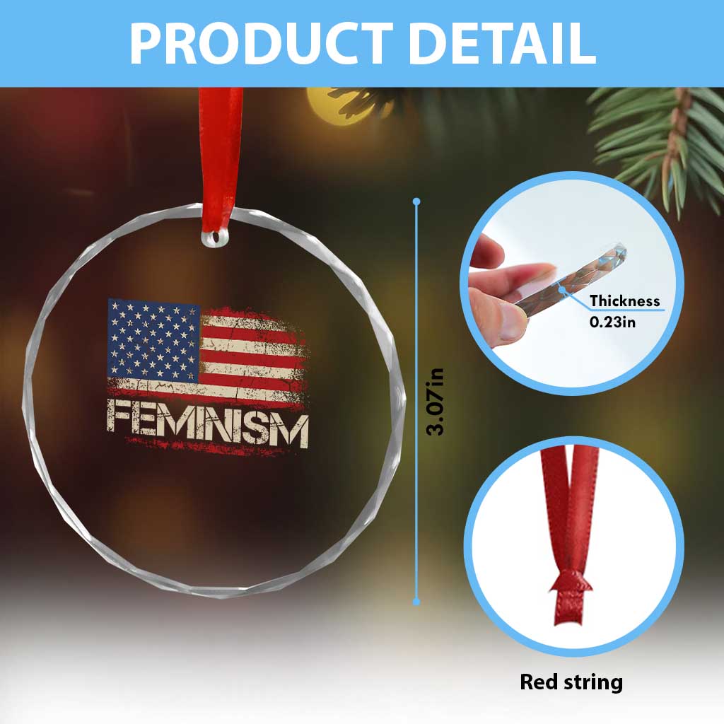 Feminism Feminist American Flag Crystal Glass Ornament Patriotic Womens Rights