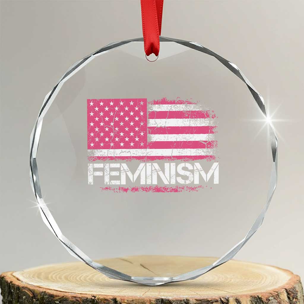 Feminism Feminist Pink American Flag Crystal Glass Ornament Patriotic Womens Rights