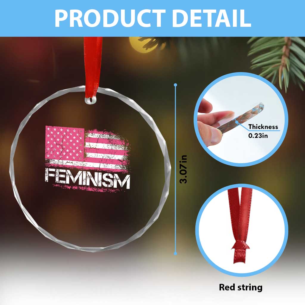 Feminism Feminist Pink American Flag Crystal Glass Ornament Patriotic Womens Rights