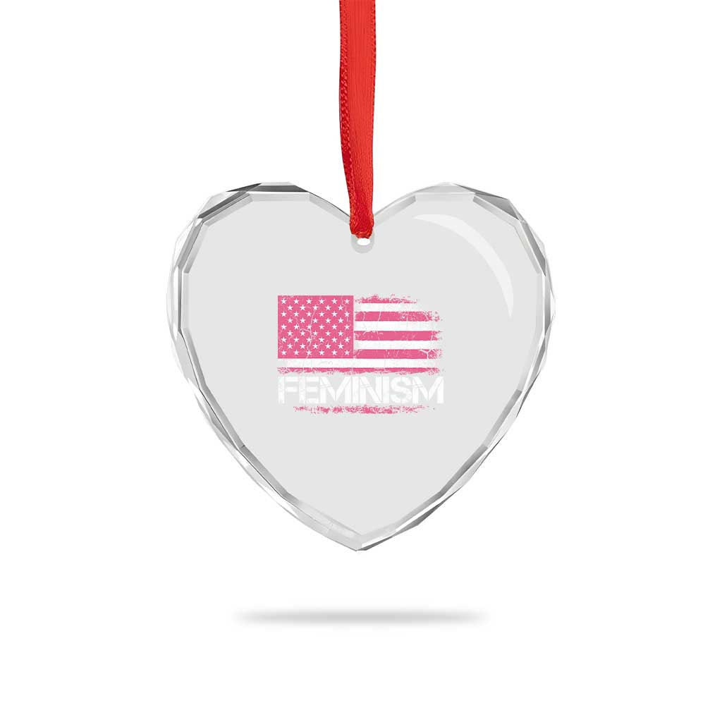 Feminism Feminist Pink American Flag Heart Crystal Glass Ornament Patriotic Womens Rights