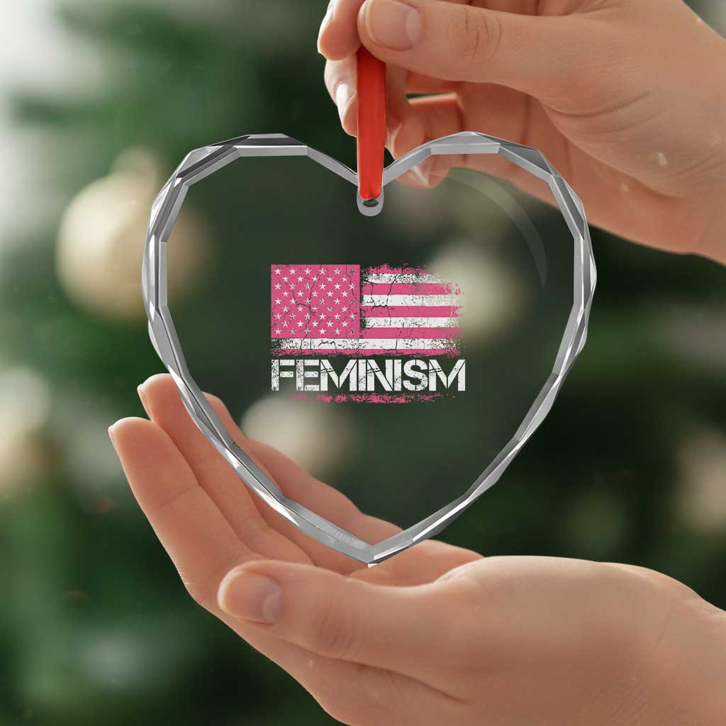 Feminism Feminist Pink American Flag Heart Crystal Glass Ornament Patriotic Womens Rights