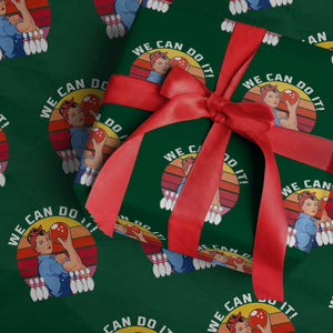 Feminist Bowling Wrapping Paper Roll We Can Do It TS12 Green Print Your Wear