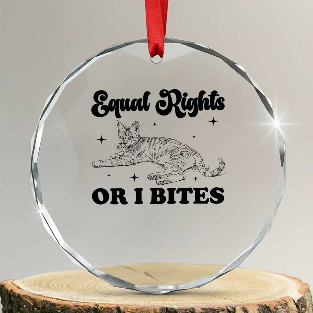 Feminist Cat Crystal Glass Ornament Equal Rights or I Bites Human Rights TS10 Transparent Glass 3'' Circle Print Your Wear