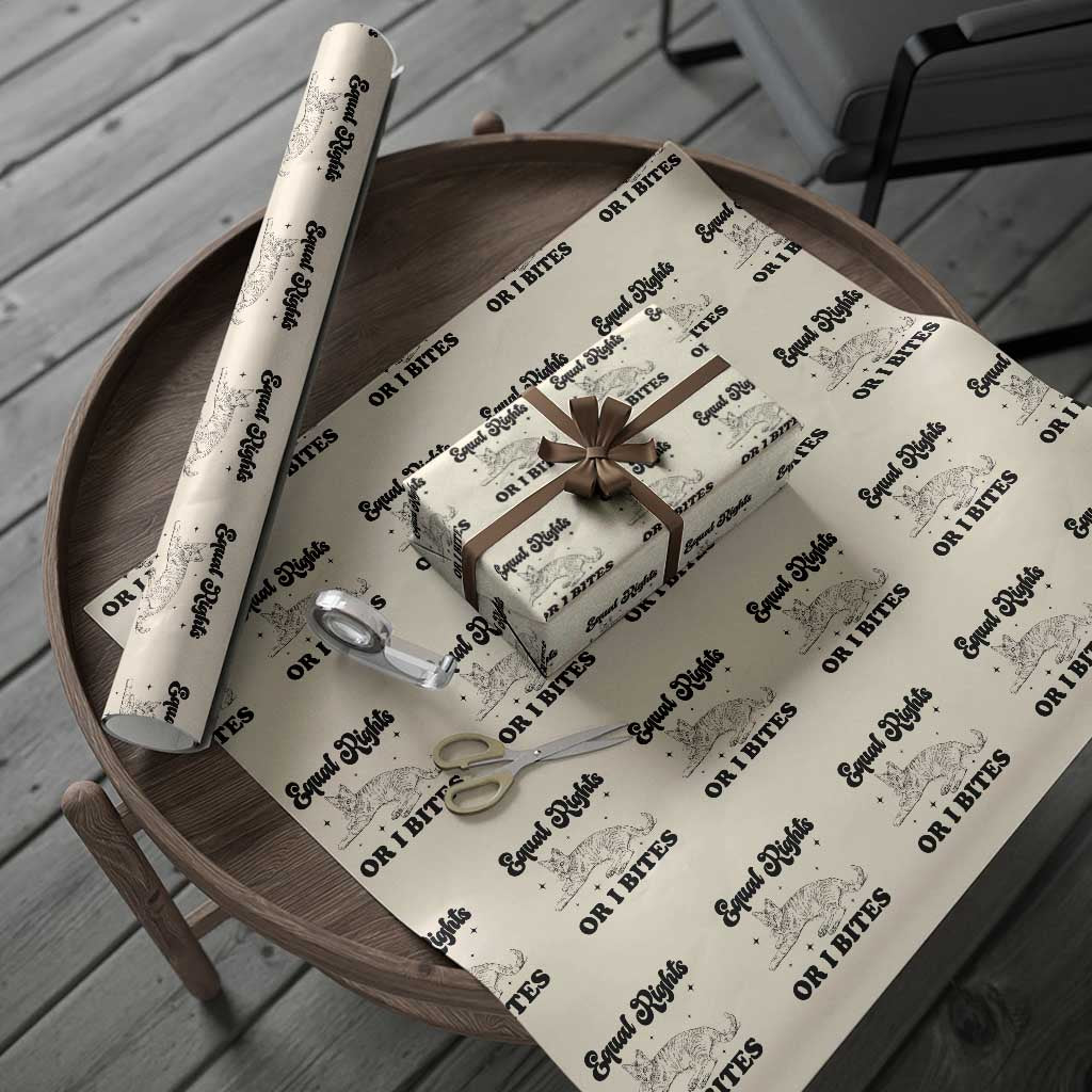 Feminist Cat Wrapping Paper Roll Equal Rights or I Bites Human Rights TS10 Beige Print Your Wear