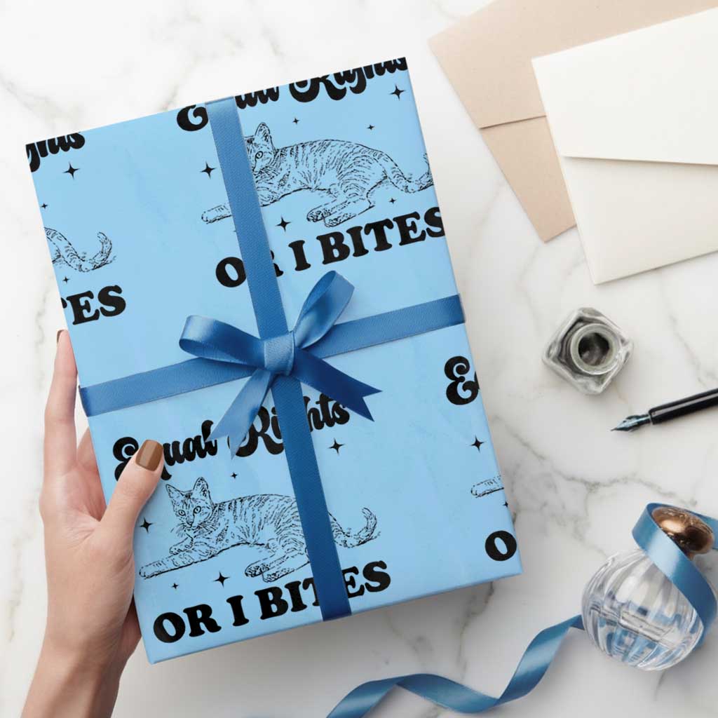 Feminist Cat Wrapping Paper Roll Equal Rights or I Bites Human Rights TS10 Light Blue Print Your Wear