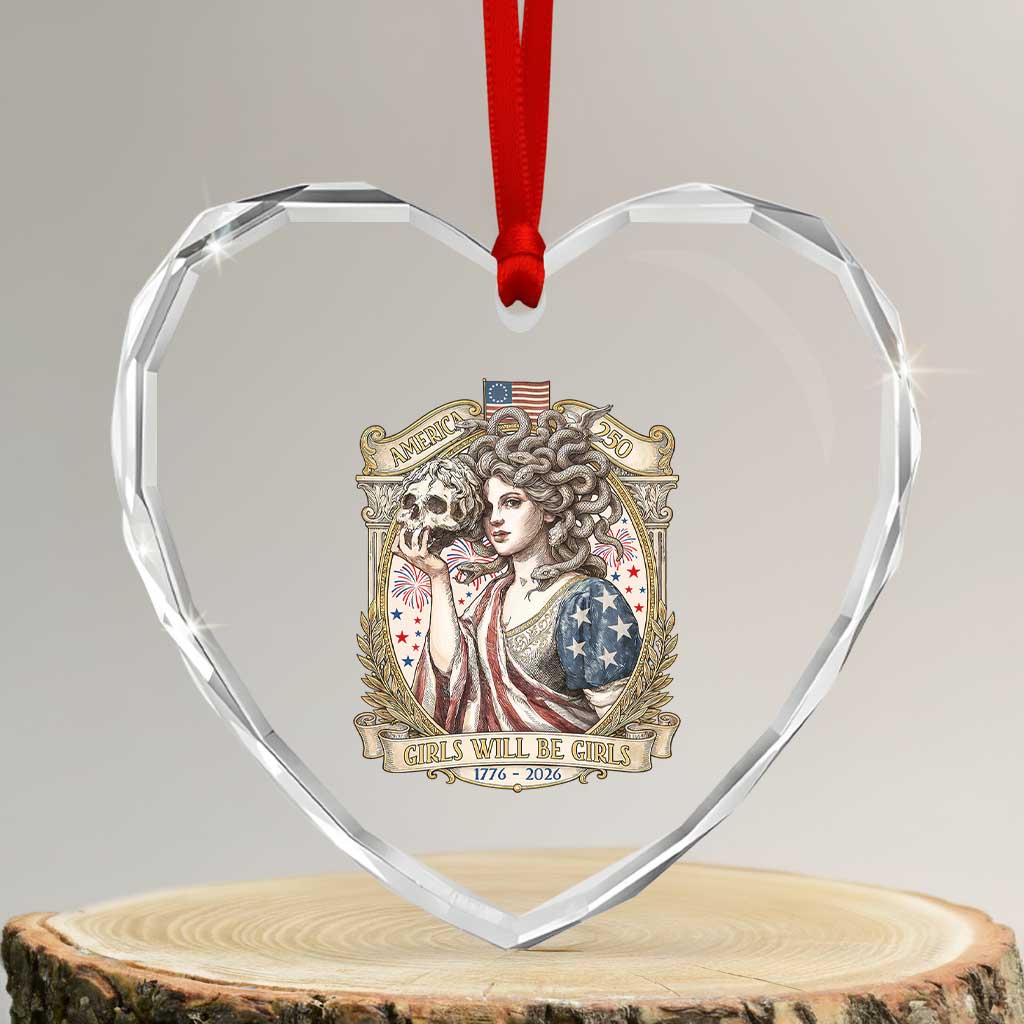 Feminist Medusa Girls Will Be Girls Heart Crystal Glass Ornament USA 250 Anniversary Gift TS12 Transparent Glass 3'' Heart Print Your Wear