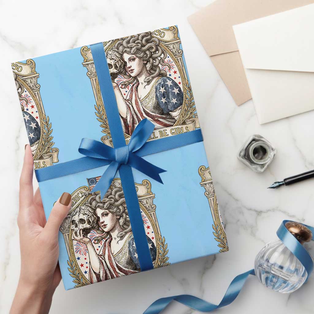 Feminist Medusa Girls Will Be Girls Wrapping Paper Roll USA 250 Anniversary Gift TS12 Light Blue Print Your Wear