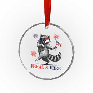 Feral and Free Dancing Raccoon Crystal Glass Ornament Funny 4th July Patriotic Animal US Flag and Fireworks TS02 Print Your Wear