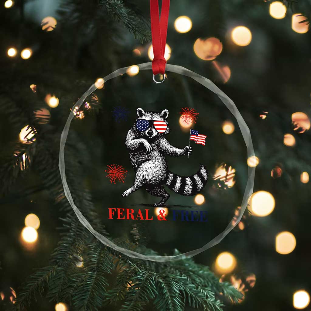 Feral and Free Dancing Raccoon Crystal Glass Ornament Funny 4th July Patriotic Animal US Flag and Fireworks TS02 Print Your Wear