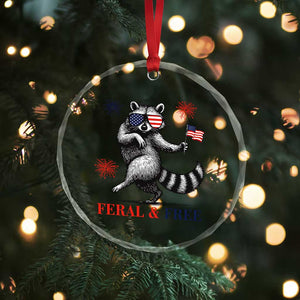 Feral and Free Dancing Raccoon Crystal Glass Ornament Funny 4th July Patriotic Animal US Flag and Fireworks TS02 Print Your Wear