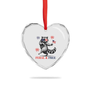 Feral and Free Dancing Raccoon Heart Crystal Glass Ornament Funny 4th July Patriotic Animal US Flag and Fireworks TS02 Print Your Wear