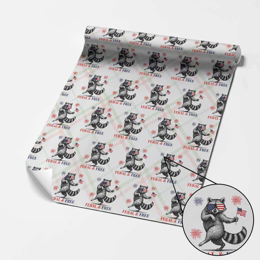 Feral and Free Dancing Raccoon Wrapping Paper Roll Funny 4th July Patriotic Animal US Flag and Fireworks TS02 Christmas Plaid Print Your Wear