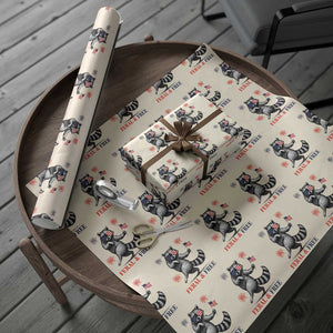 Feral and Free Dancing Raccoon Wrapping Paper Roll Funny 4th July Patriotic Animal US Flag and Fireworks TS02 Beige Print Your Wear