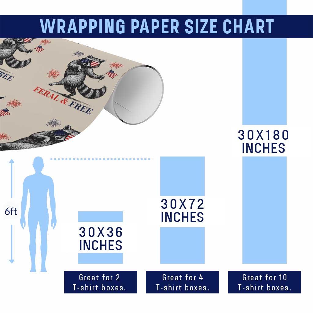 Feral and Free Dancing Raccoon Wrapping Paper Roll Funny 4th July Patriotic Animal US Flag and Fireworks TS02 Print Your Wear