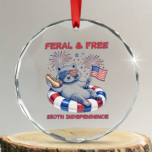 Feral and Free Funny Raccoon 4th of July Crystal Glass Ornament 250 Years Of Freedom TS14 Transparent Glass 3'' Circle Print Your Wear