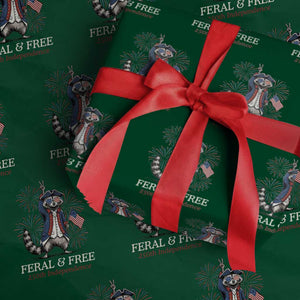 Feral and Free Funny Raccoon 4th of July Wrapping Paper Roll USA 250 Years Freedom Independence Anniversary Gift TS14 Green Print Your Wear