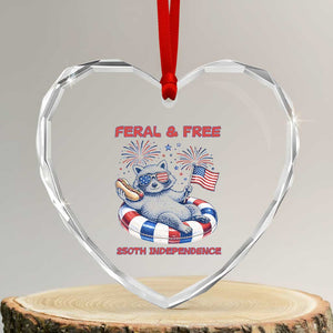 Feral and Free Funny Raccoon 4th of July Heart Crystal Glass Ornament 250 Years Of Freedom TS14 Transparent Glass 3'' Heart Print Your Wear