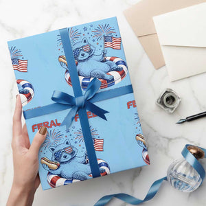 Feral and Free Funny Raccoon 4th of July Wrapping Paper Roll 250 Years Of Freedom TS14 Light Blue Print Your Wear