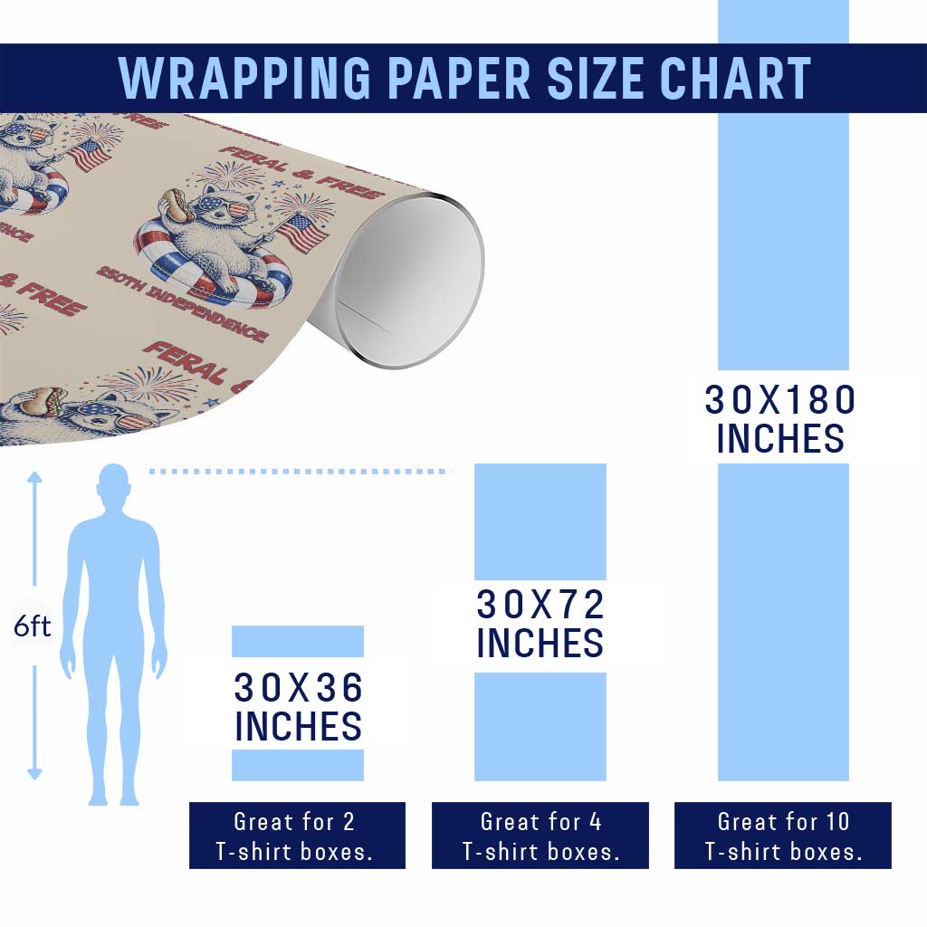 Feral and Free Funny Raccoon 4th of July Wrapping Paper Roll 250 Years Of Freedom TS14 Print Your Wear