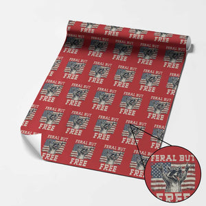Feral But Free Funny Raccoon Patriotic Wrapping Paper Roll Cool American Flag Sunglasses Rock On Hand Signs Vintage USA Flag