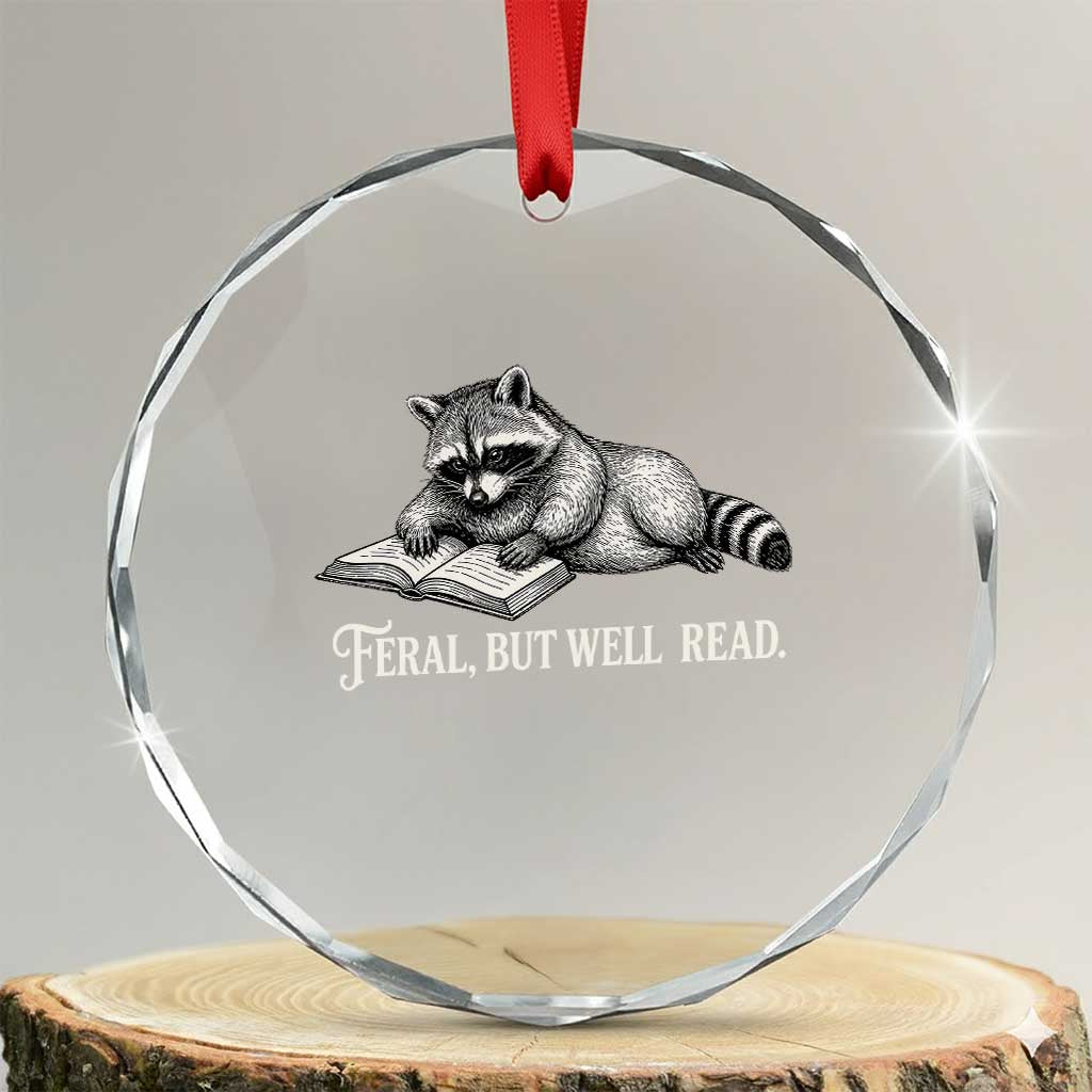 Feral But Well Read Crystal Glass Ornament Funny Raccoon Reading Book Lover TS14 Transparent Glass 3'' Circle Print Your Wear
