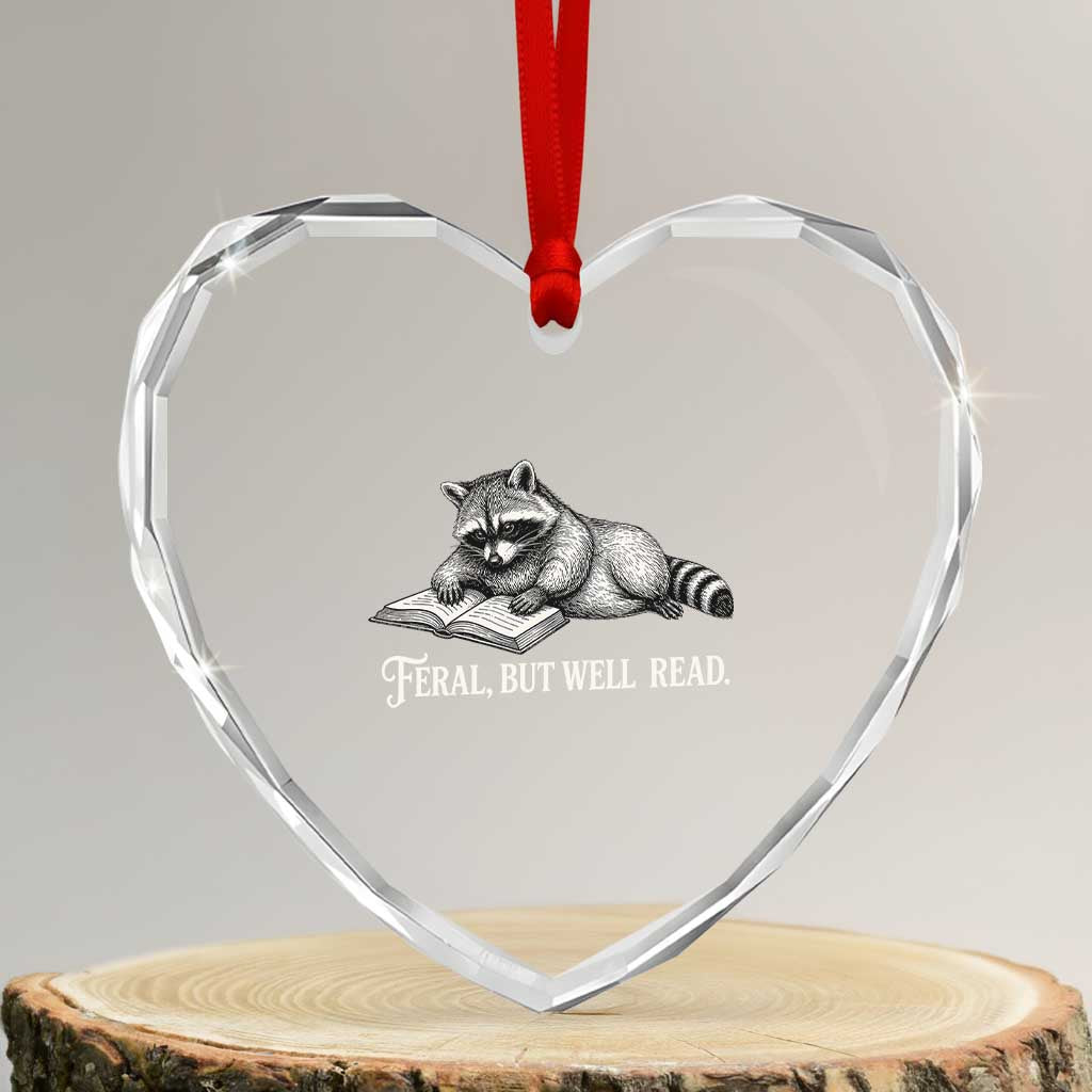 Feral But Well Read Heart Crystal Glass Ornament Funny Raccoon Reading Book Lover TS14 Transparent Glass 3'' Heart Print Your Wear