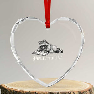 Feral But Well Read Heart Crystal Glass Ornament Funny Raccoon Reading Book Lover TS14 Transparent Glass 3'' Heart Print Your Wear