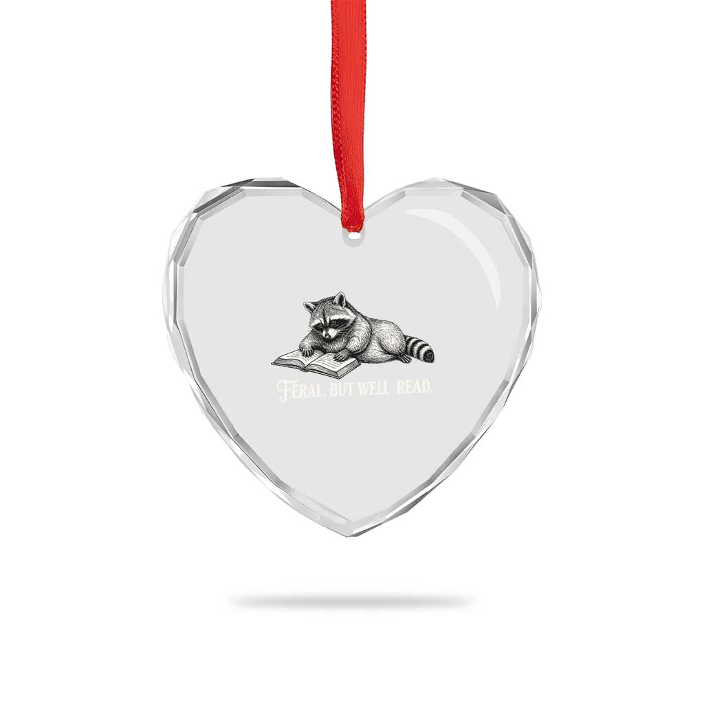 Feral But Well Read Heart Crystal Glass Ornament Funny Raccoon Reading Book Lover TS14 Print Your Wear