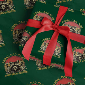 Feral Dad Club Wrapping Paper Roll Funny Raccoon Dad Retro Fathers Day Gift