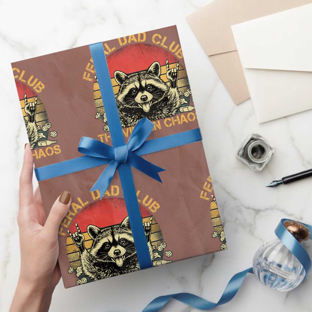 Feral Dad Club Wrapping Paper Roll Funny Raccoon Dad Retro Fathers Day Gift