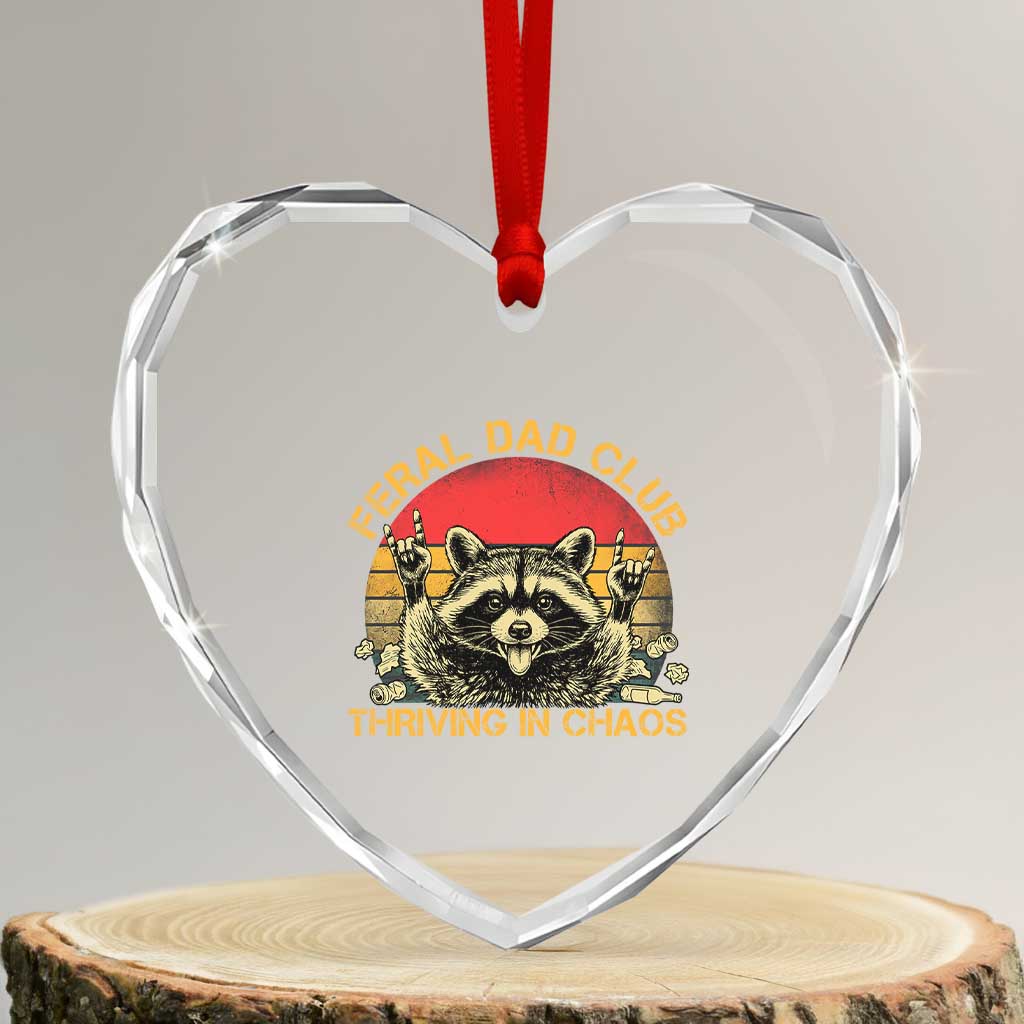 Feral Dad Club Heart Crystal Glass Ornament Funny Raccoon Dad Retro Fathers Day Gift