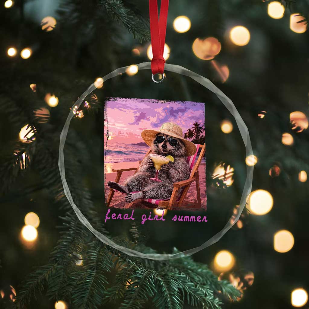 Feral Girl Summer Crystal Glass Ornament Funny Raccoon Summer Beach Meme TS14 Print Your Wear