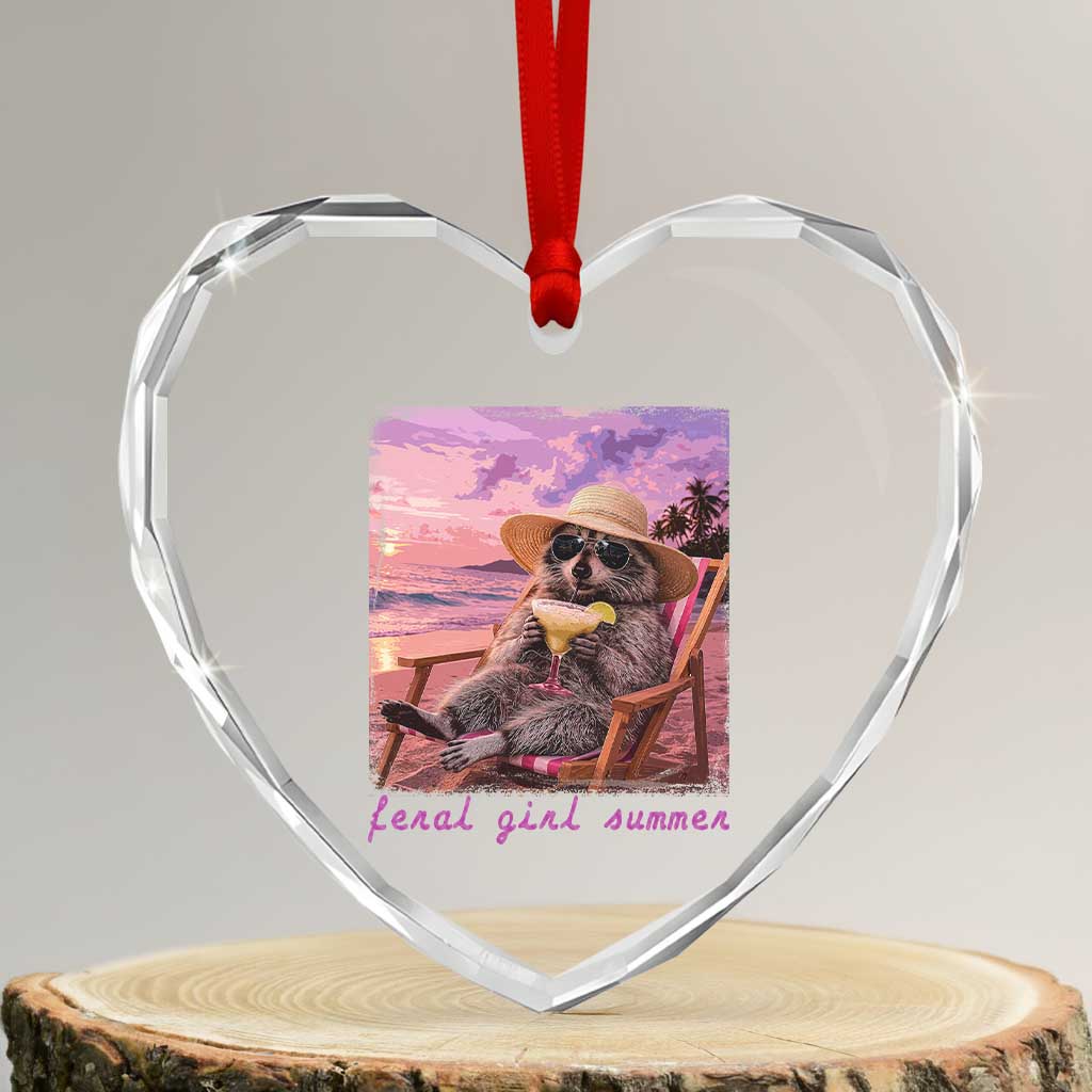 Feral Girl Summer Heart Crystal Glass Ornament Funny Raccoon Summer Beach Meme TS14 Transparent Glass 3'' Heart Print Your Wear