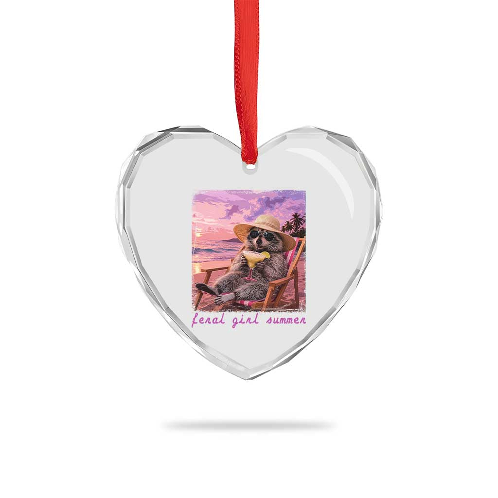 Feral Girl Summer Heart Crystal Glass Ornament Funny Raccoon Summer Beach Meme TS14 Print Your Wear