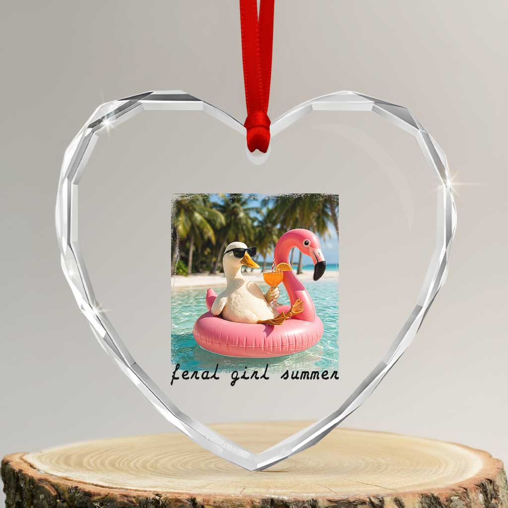 Feral Girl Summer Heart Crystal Glass Ornament Silly Goose Summer Beach Meme TS14 Transparent Glass 3'' Heart Print Your Wear