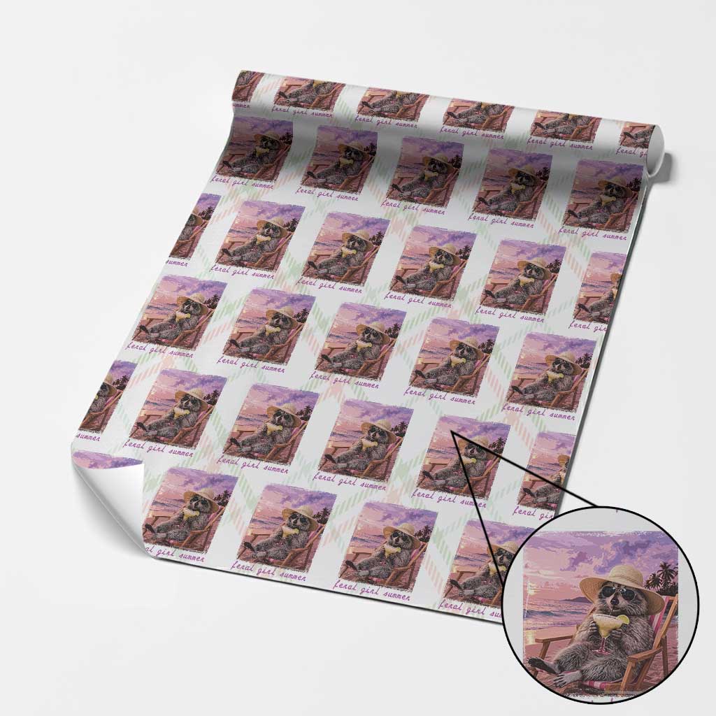 Feral Girl Summer Wrapping Paper Roll Funny Raccoon Summer Beach Meme TS14 Christmas Plaid Print Your Wear
