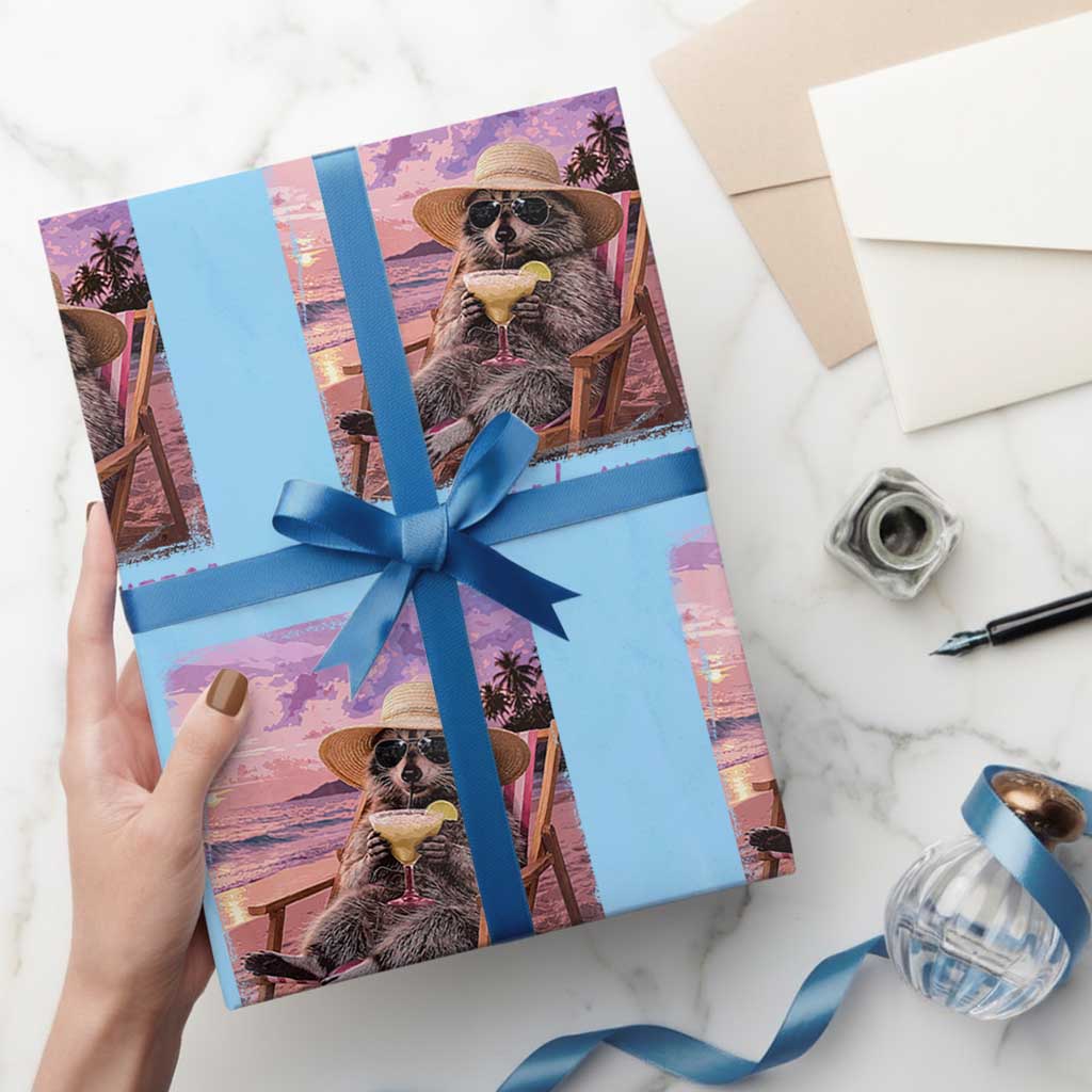 Feral Girl Summer Wrapping Paper Roll Funny Raccoon Summer Beach Meme TS14 Light Blue Print Your Wear