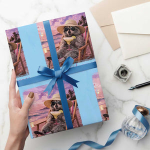 Feral Girl Summer Wrapping Paper Roll Funny Raccoon Summer Beach Meme TS14 Light Blue Print Your Wear