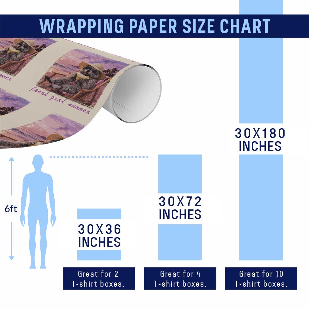 Feral Girl Summer Wrapping Paper Roll Funny Raccoon Summer Beach Meme TS14 Print Your Wear