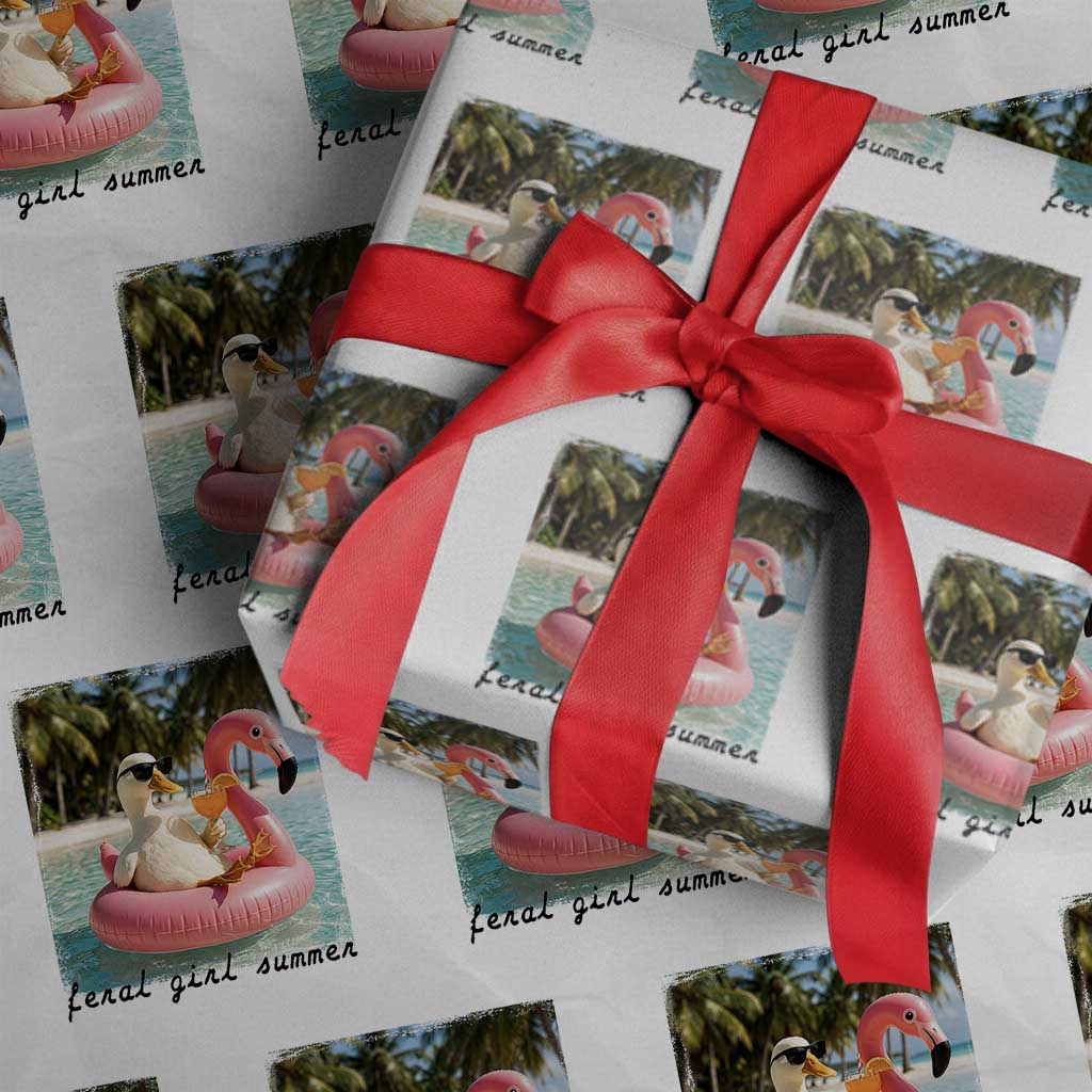 Feral Girl Summer Wrapping Paper Roll Silly Goose Summer Beach Meme TS14 White Print Your Wear