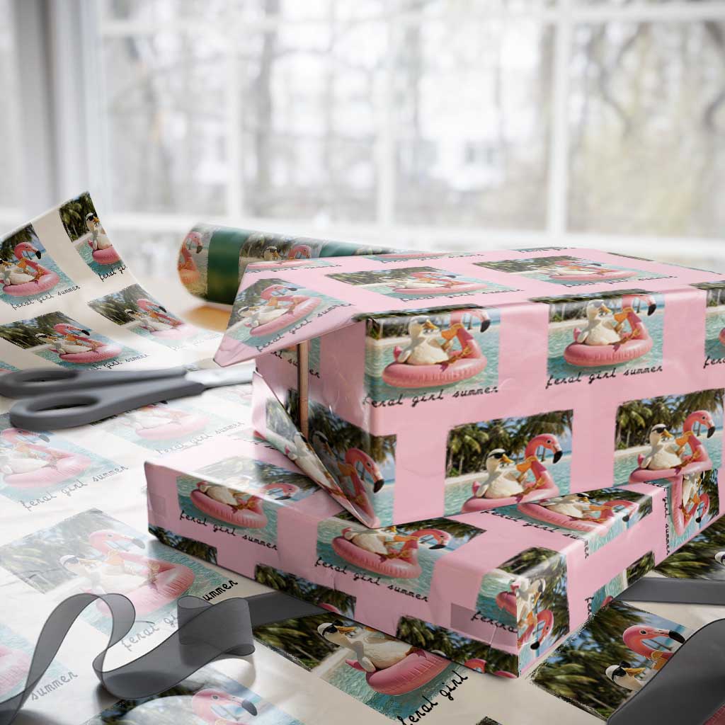 Feral Girl Summer Wrapping Paper Roll Silly Goose Summer Beach Meme TS14 Light Pink Print Your Wear