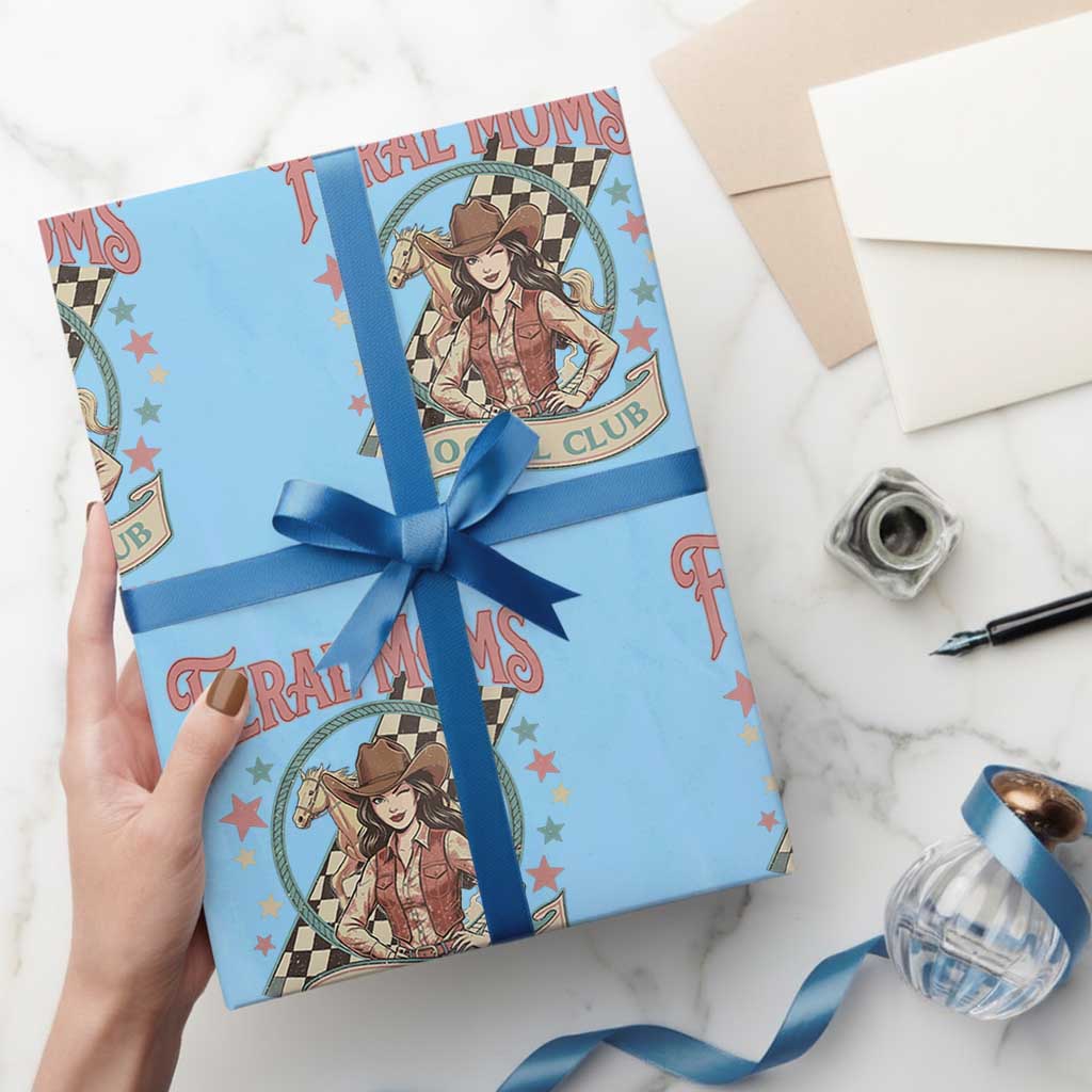 Feral Moms Social Club Wrapping Paper Roll Western Cowgirl Mom Mother’s Day TS14 Light Blue Print Your Wear