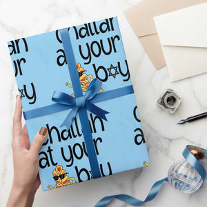 Festival Of Lights Gift Wrapping Paper Roll Hanukkah Challah At Ya Boy TS12 Light Blue Print Your Wear