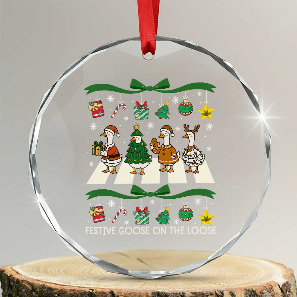Festive Goose On The Loose Christmas Crystal Glass Ornament Cute Xmas Duck Silly Gooses Coquette Bow TS10 Transparent Glass 3'' Circle Print Your Wear