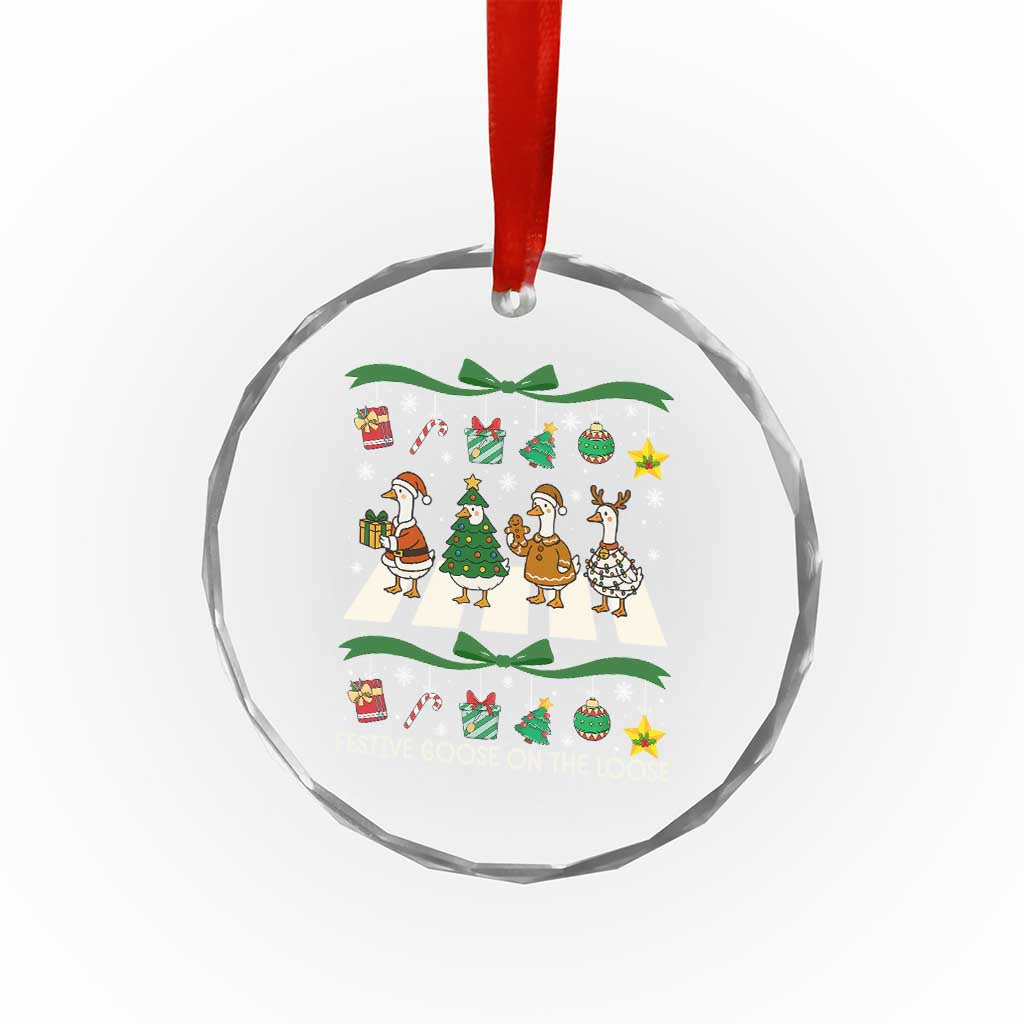 Festive Goose On The Loose Christmas Crystal Glass Ornament Cute Xmas Duck Silly Gooses Coquette Bow TS10 Print Your Wear
