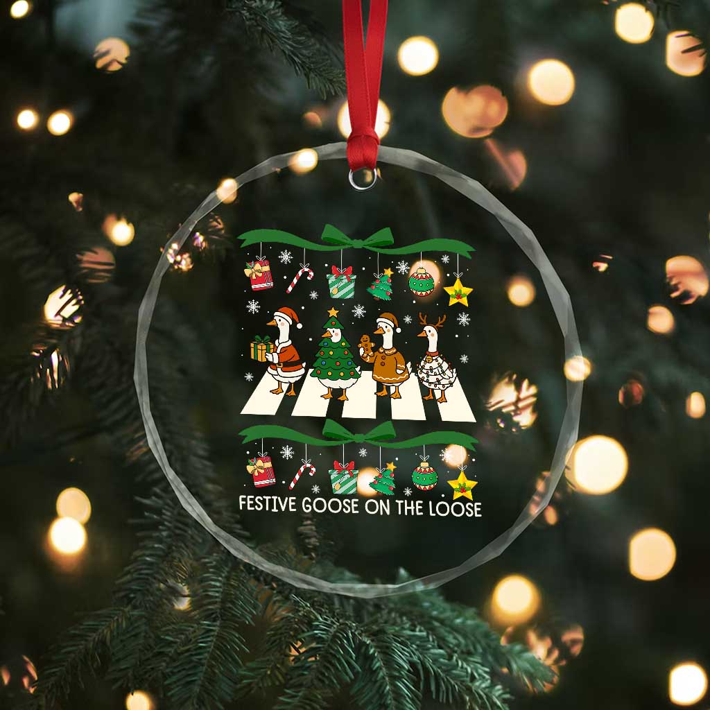 Festive Goose On The Loose Christmas Crystal Glass Ornament Cute Xmas Duck Silly Gooses Coquette Bow TS10 Print Your Wear