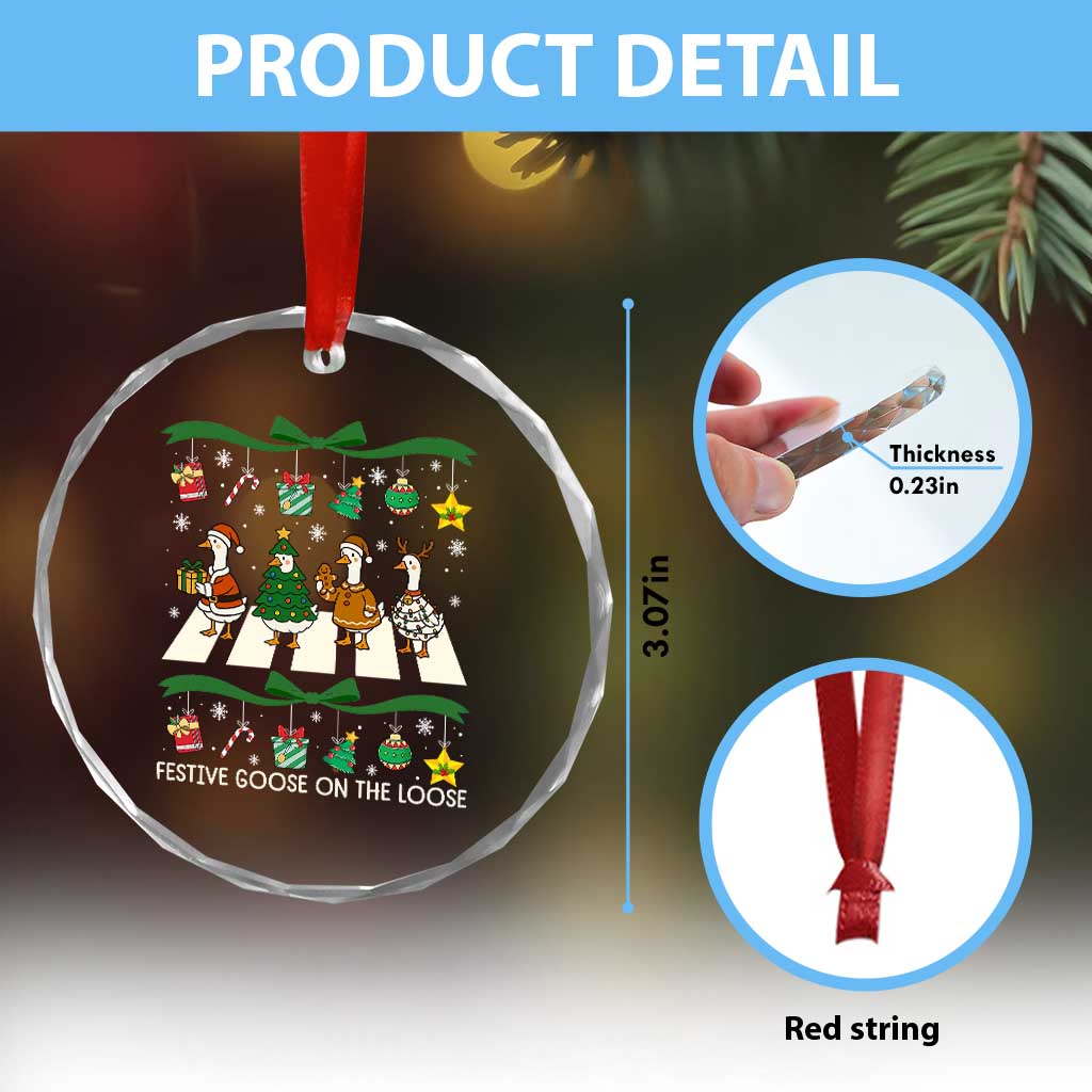Festive Goose On The Loose Christmas Crystal Glass Ornament Cute Xmas Duck Silly Gooses Coquette Bow TS10 Print Your Wear