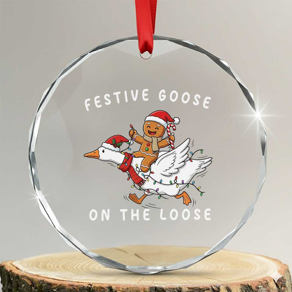 Festive Goose On The Loose Christmas Crystal Glass Ornament Funny Goose Gingerbread Xmas TS14 Transparent Glass 3'' Circle Print Your Wear